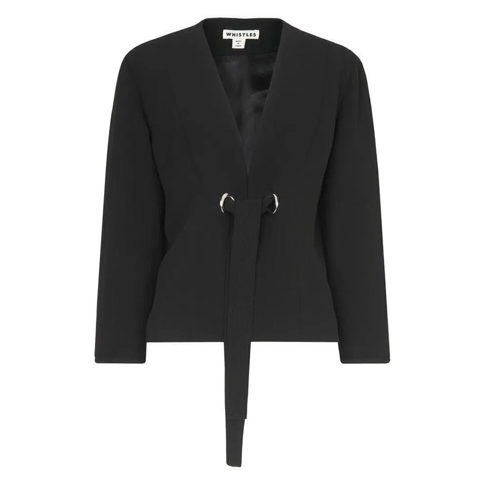 Whistles Tie Front Cocoon Sleeve Jacket Blazer Sz M Black
